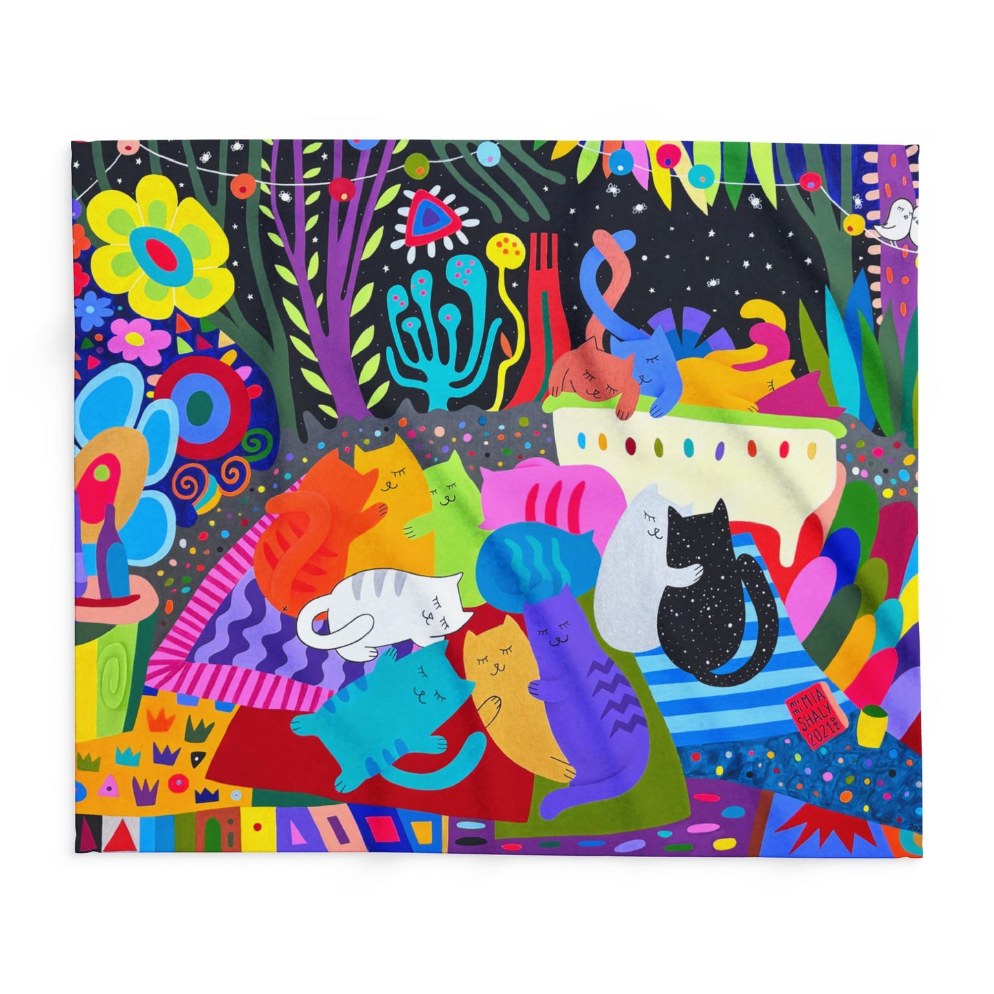 Vibrant Cat-Themed Arctic Fleece Blanket – Cozy, Colorful Home Decor for Cat Lovers