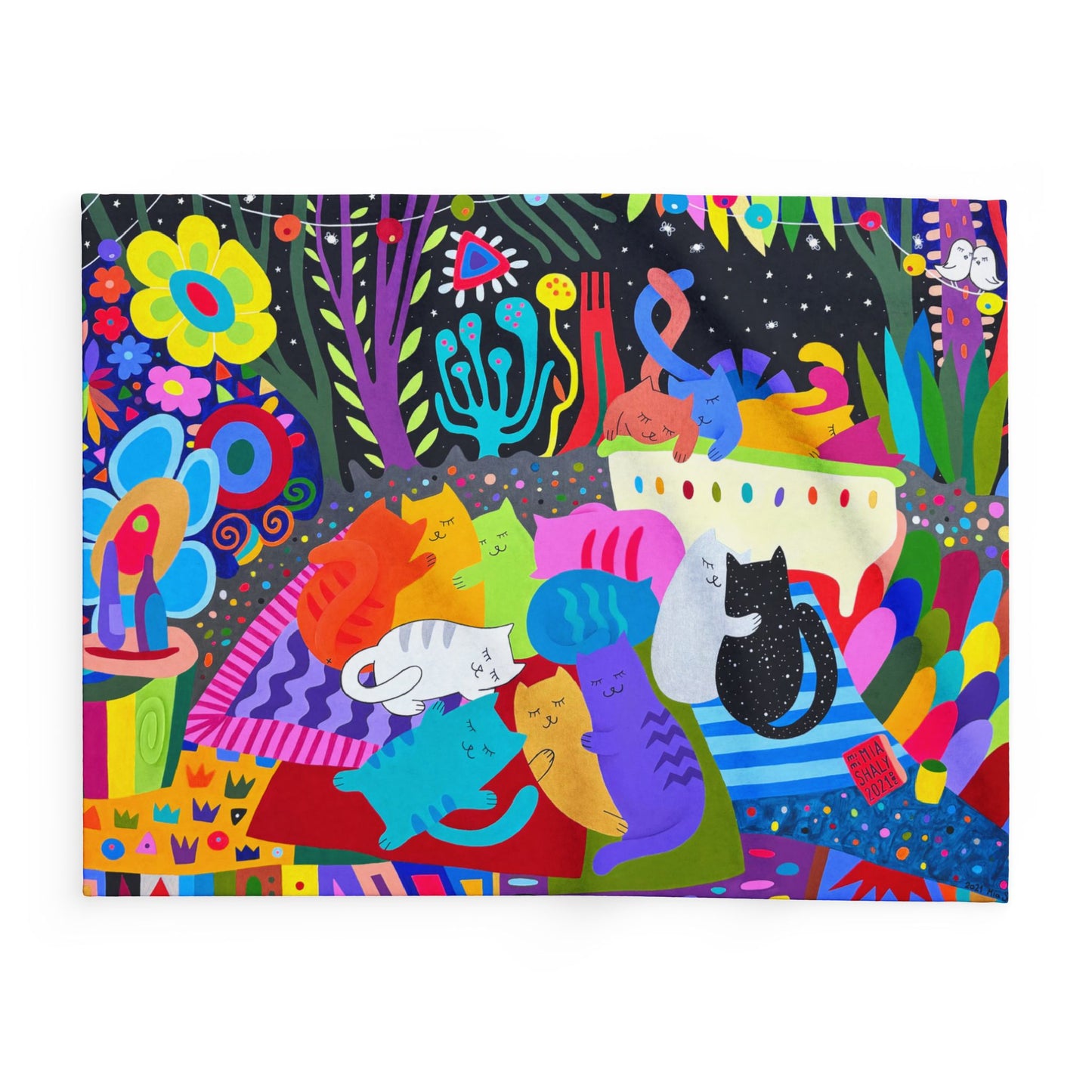 Vibrant Cat-Themed Arctic Fleece Blanket – Cozy, Colorful Home Decor for Cat Lovers