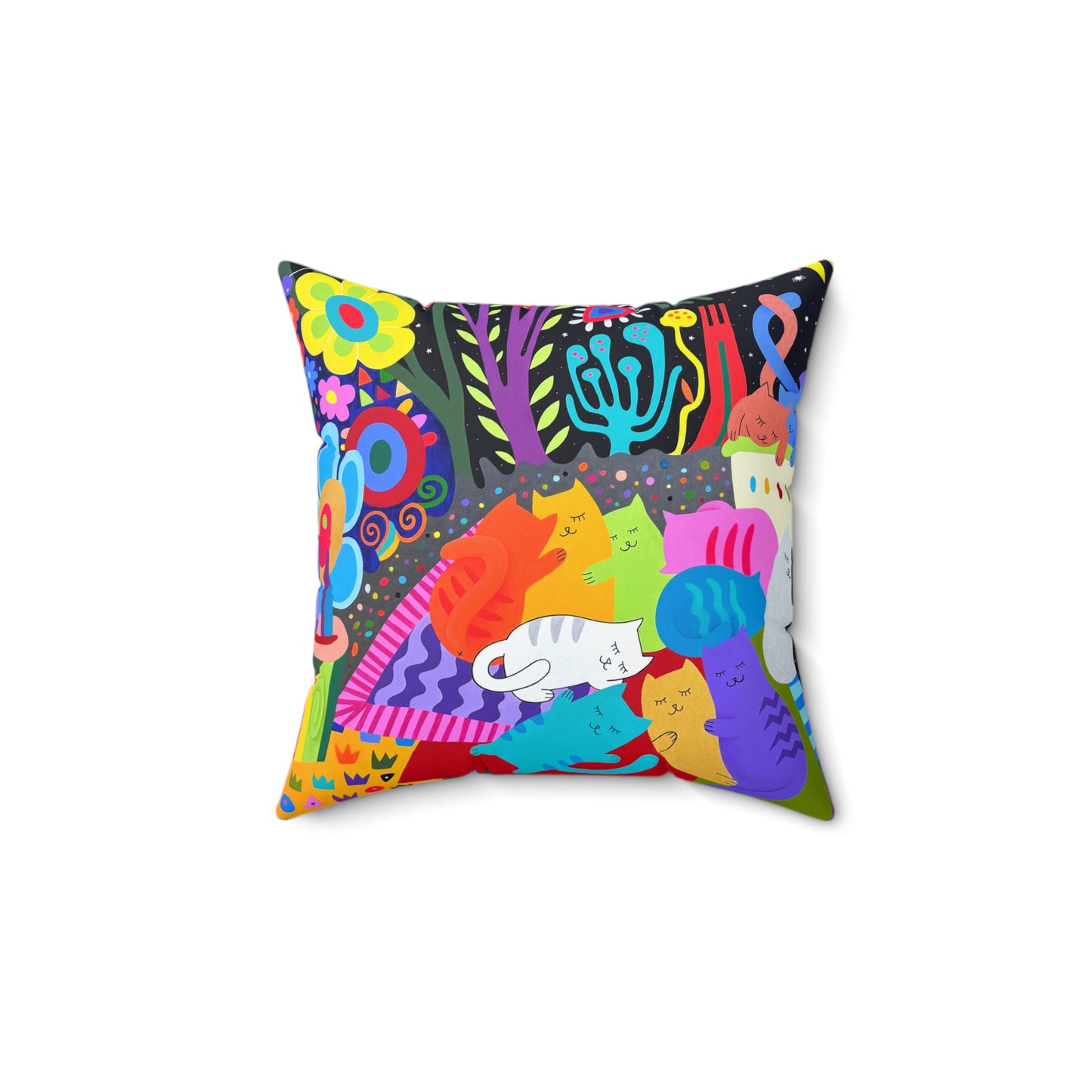 Colorful Cat-Themed Decorative Pillow - Vibrant and Playful Home Accent