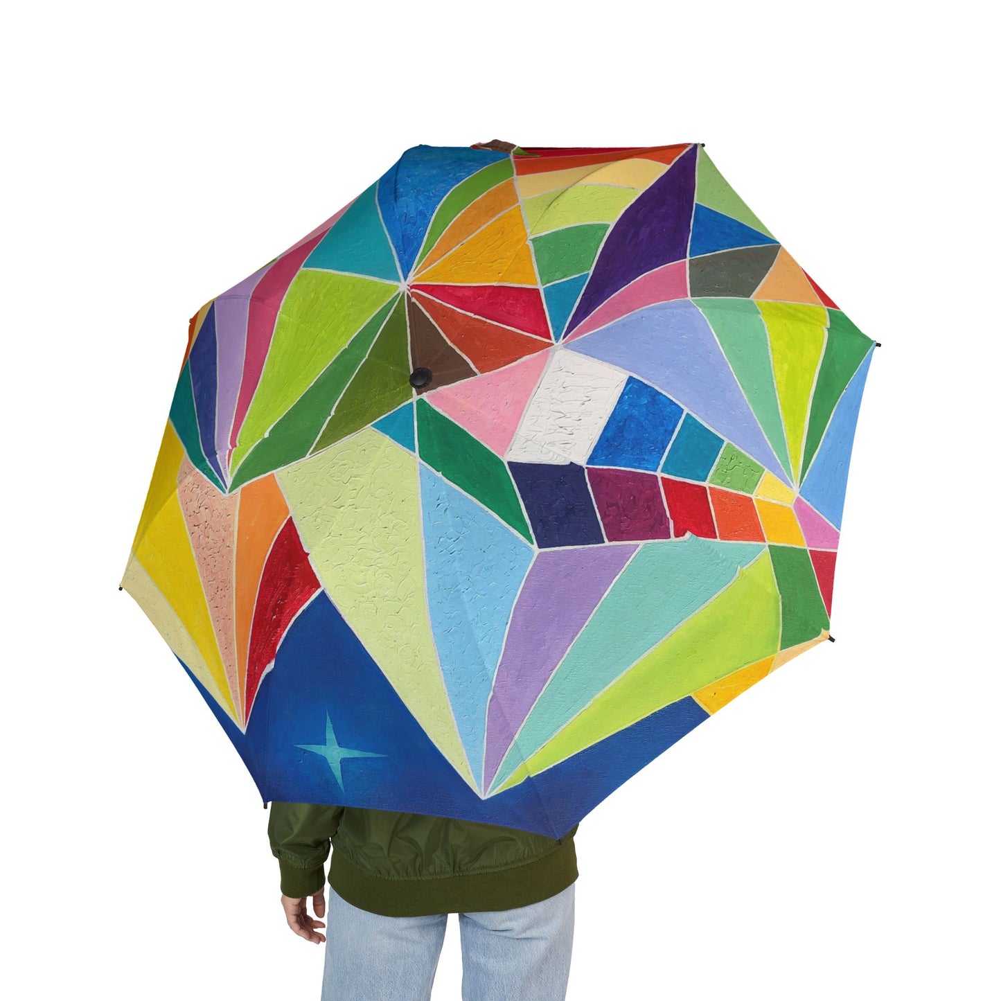 Colorful Geometric Pattern Semi-Automatic Foldable Umbrella - Stylish Rain Protection