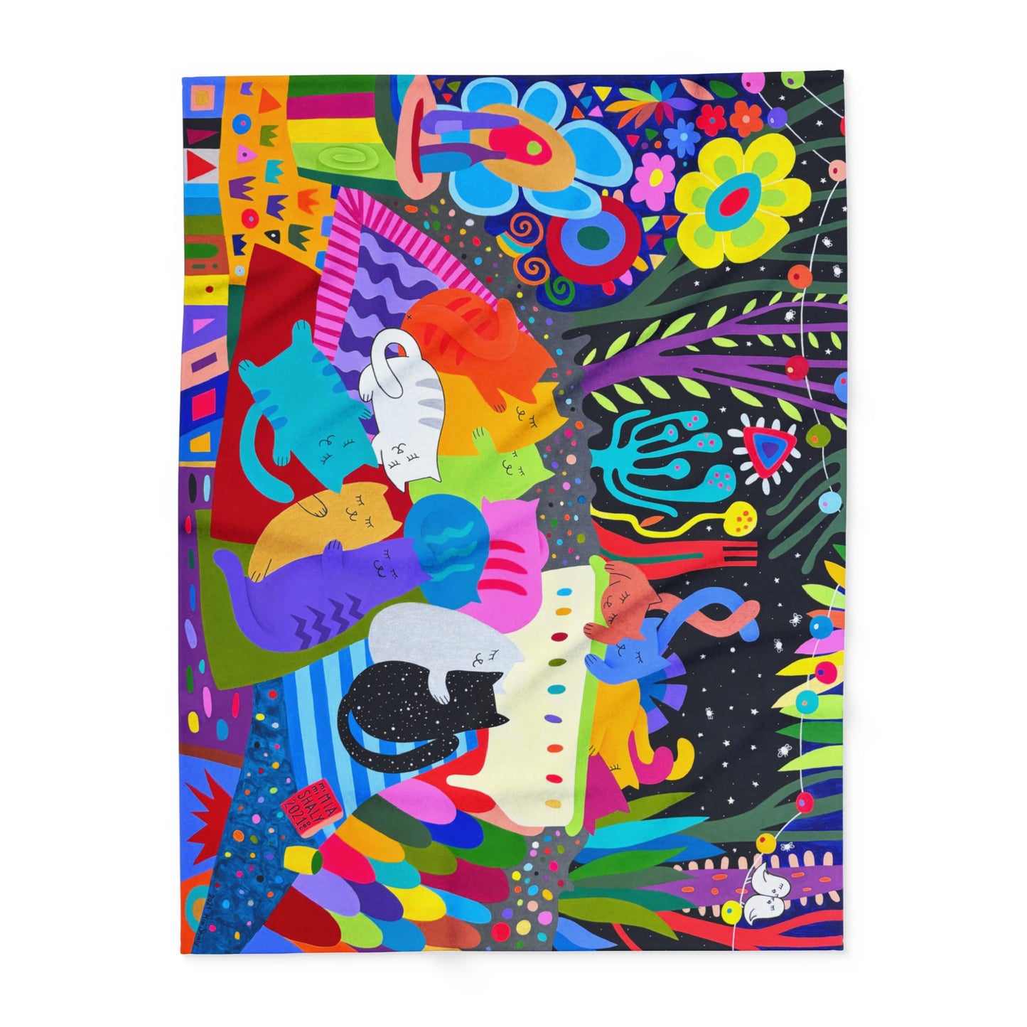 Vibrant Cat-Themed Arctic Fleece Blanket – Cozy, Colorful Home Decor for Cat Lovers
