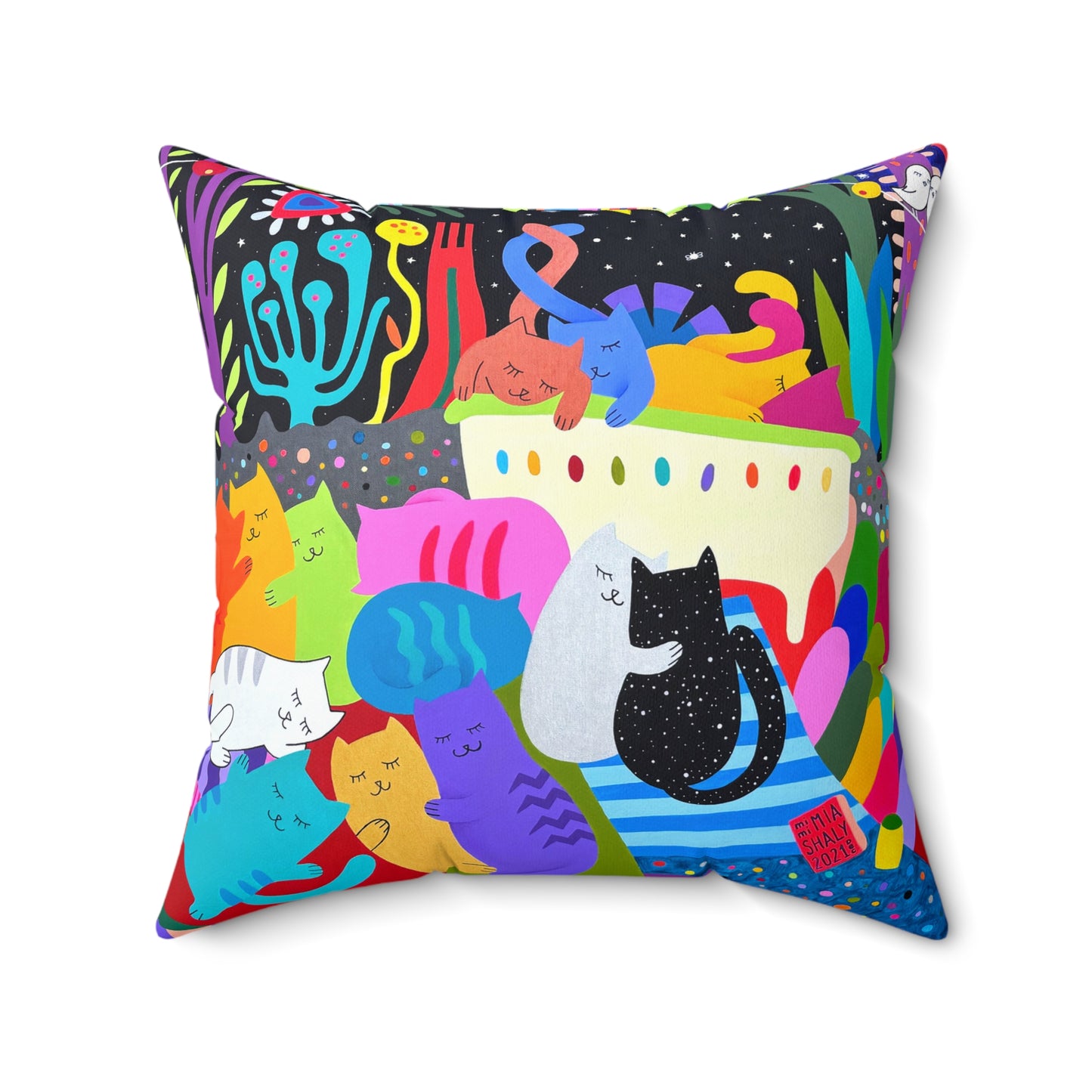 Colorful Cat-Themed Decorative Pillow - Vibrant and Playful Home Accent