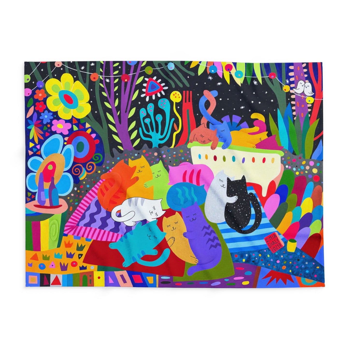 Vibrant Cat-Themed Arctic Fleece Blanket – Cozy, Colorful Home Decor for Cat Lovers