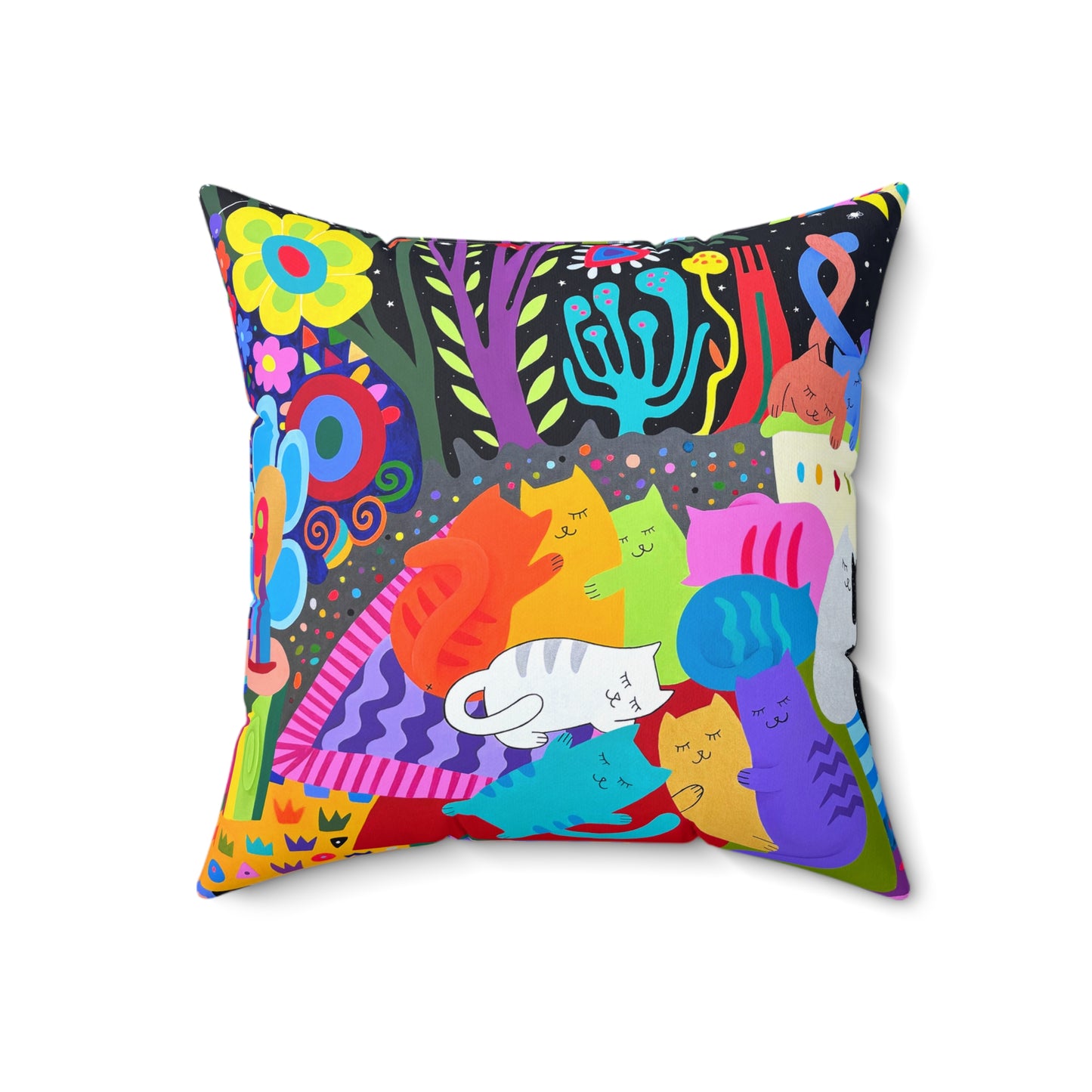 Colorful Cat-Themed Decorative Pillow - Vibrant and Playful Home Accent