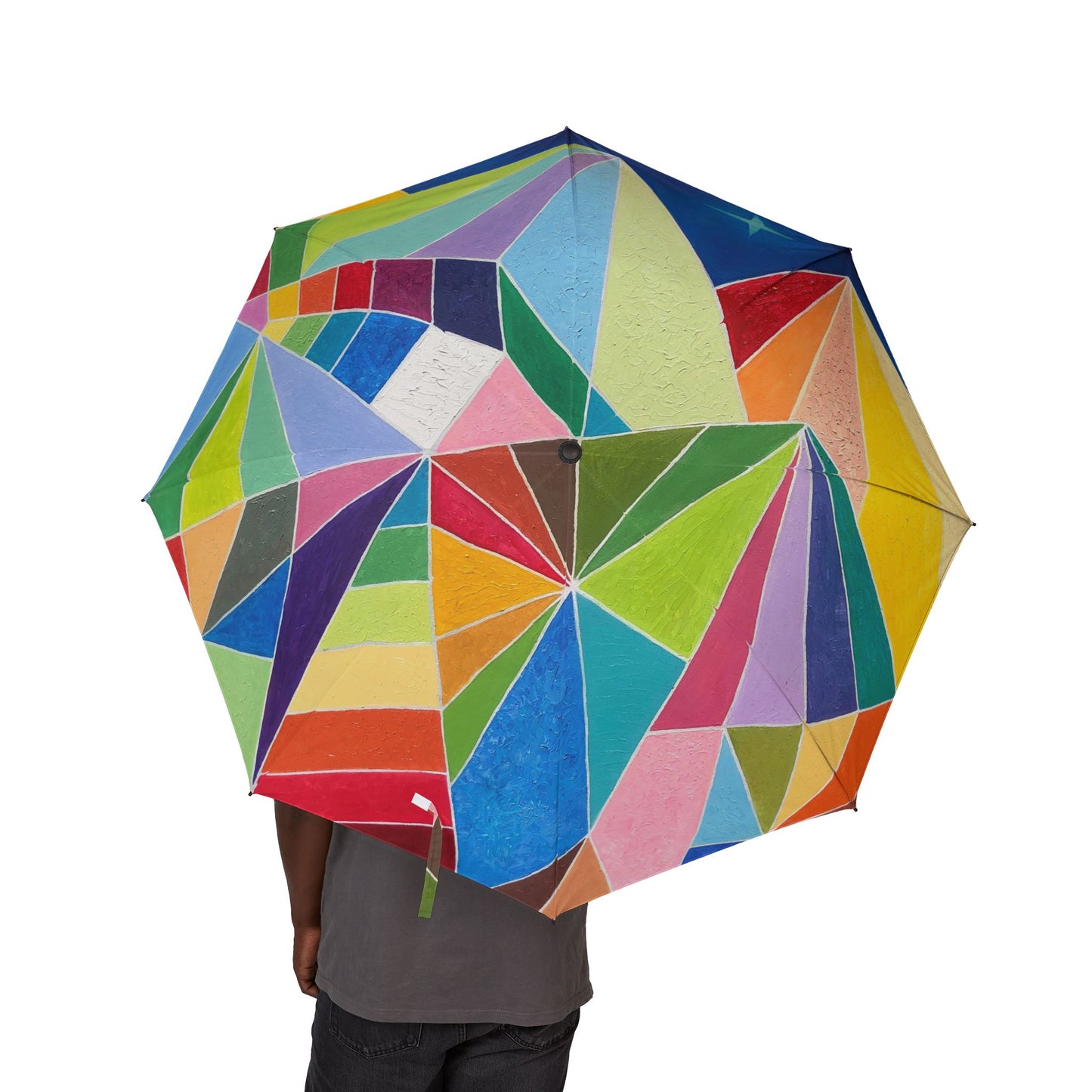 Colorful Geometric Pattern Semi-Automatic Foldable Umbrella - Stylish Rain Protection