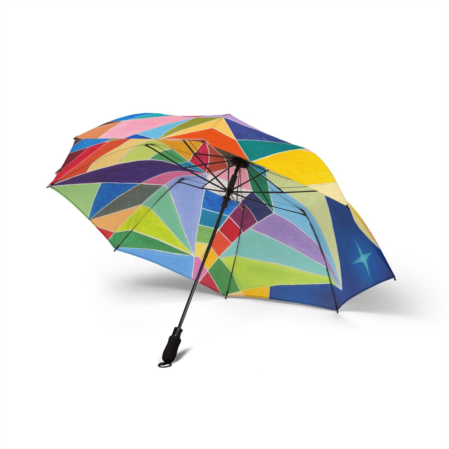 Colorful Geometric Pattern Semi-Automatic Foldable Umbrella - Stylish Rain Protection