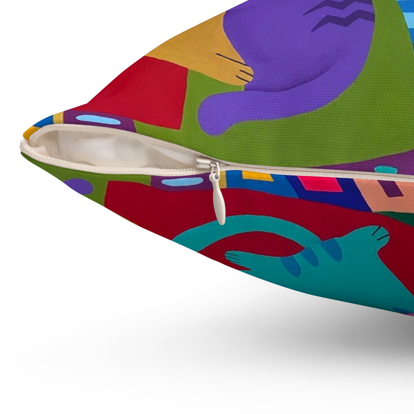 Cojín cuadrado con diseño de gato colorido: decoración vibrante para amantes de los animales
