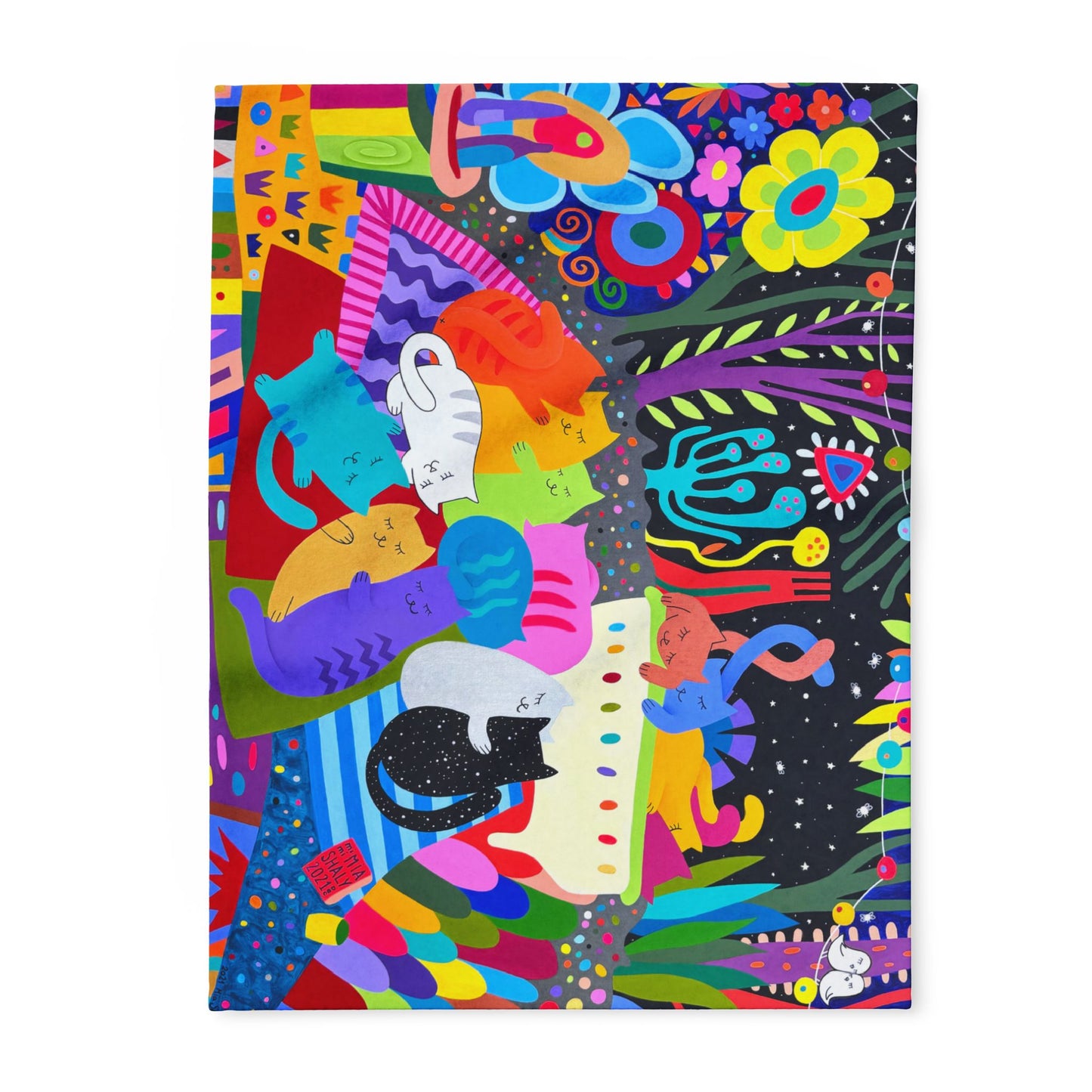 Vibrant Cat-Themed Arctic Fleece Blanket – Cozy, Colorful Home Decor for Cat Lovers