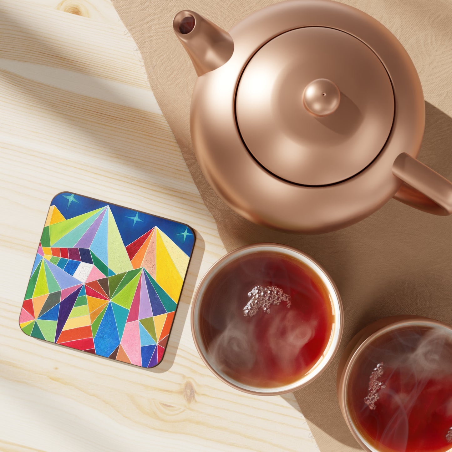 Colorful Geometric Art Coaster - Vibrant Hardboard Back Coaster for Home Decor