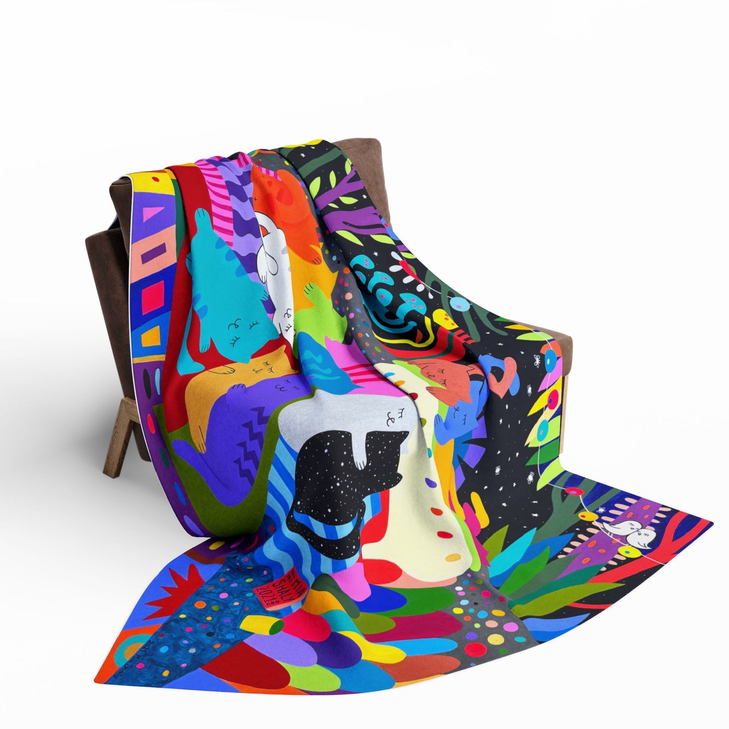 Vibrant Cat-Themed Arctic Fleece Blanket – Cozy, Colorful Home Decor for Cat Lovers