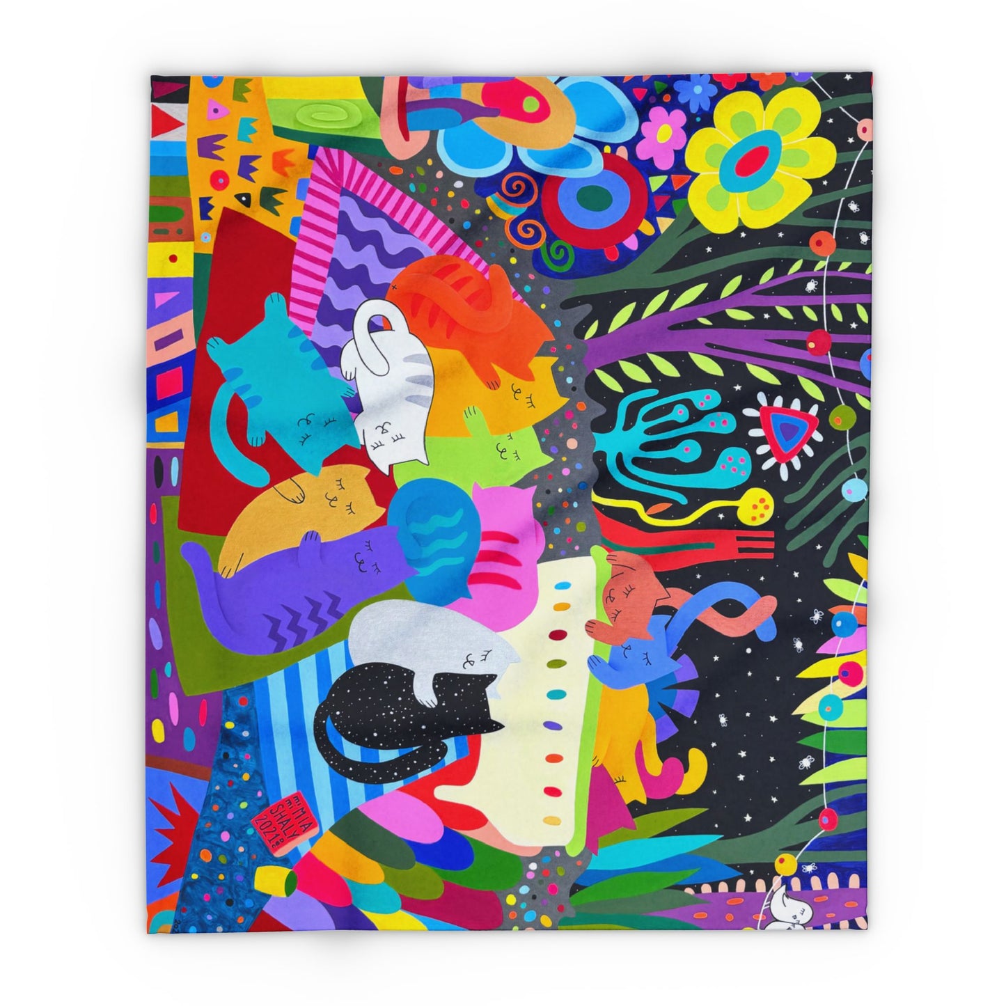 Vibrant Cat-Themed Arctic Fleece Blanket – Cozy, Colorful Home Decor for Cat Lovers
