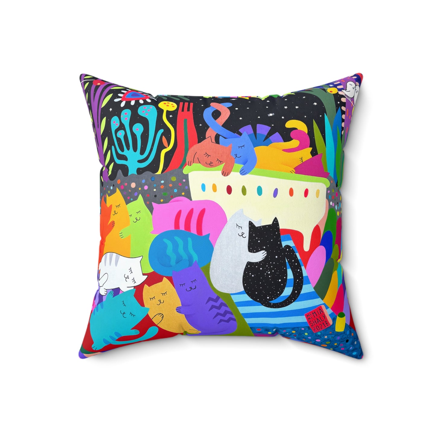 Colorful Cat-Themed Decorative Pillow - Vibrant and Playful Home Accent