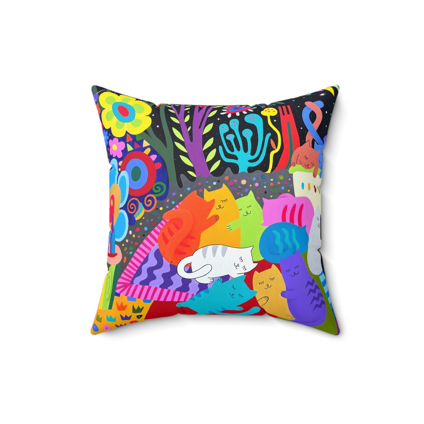 Colorful Cat-Themed Decorative Pillow - Vibrant and Playful Home Accent