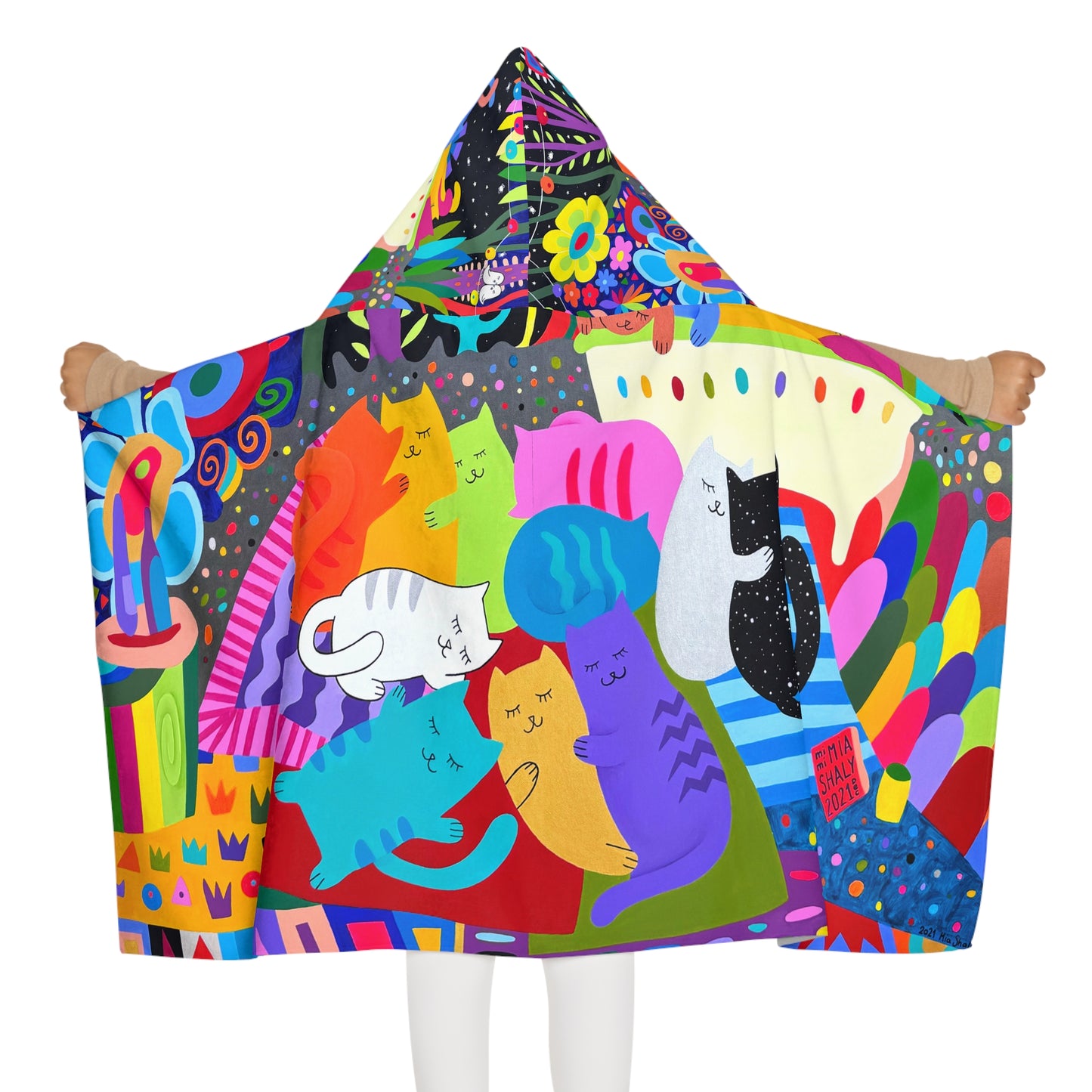 Colorful Cat Youth Hooded Towel - Fun and Cozy Bathing Experience