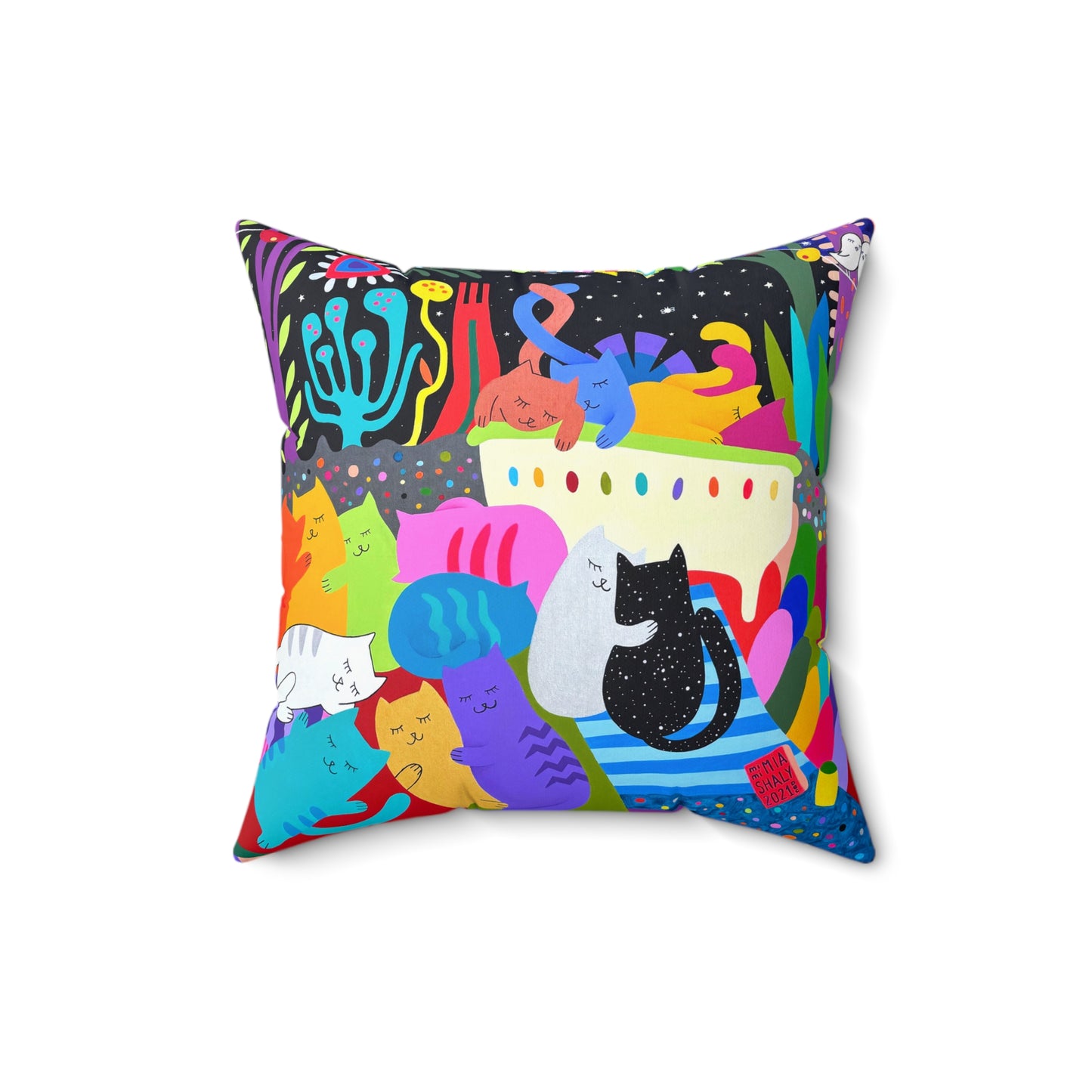 Colorful Cat-Themed Decorative Pillow - Vibrant and Playful Home Accent