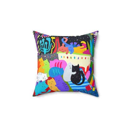 Colorful Cat-Themed Decorative Pillow - Vibrant and Playful Home Accent