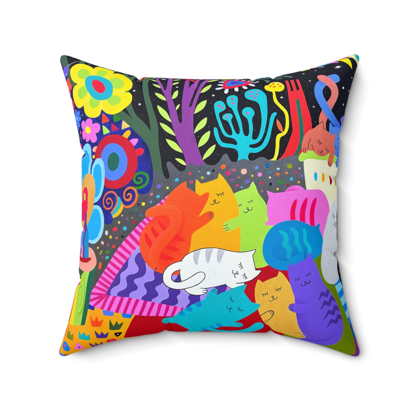 Colorful Cat-Themed Decorative Pillow - Vibrant and Playful Home Accent