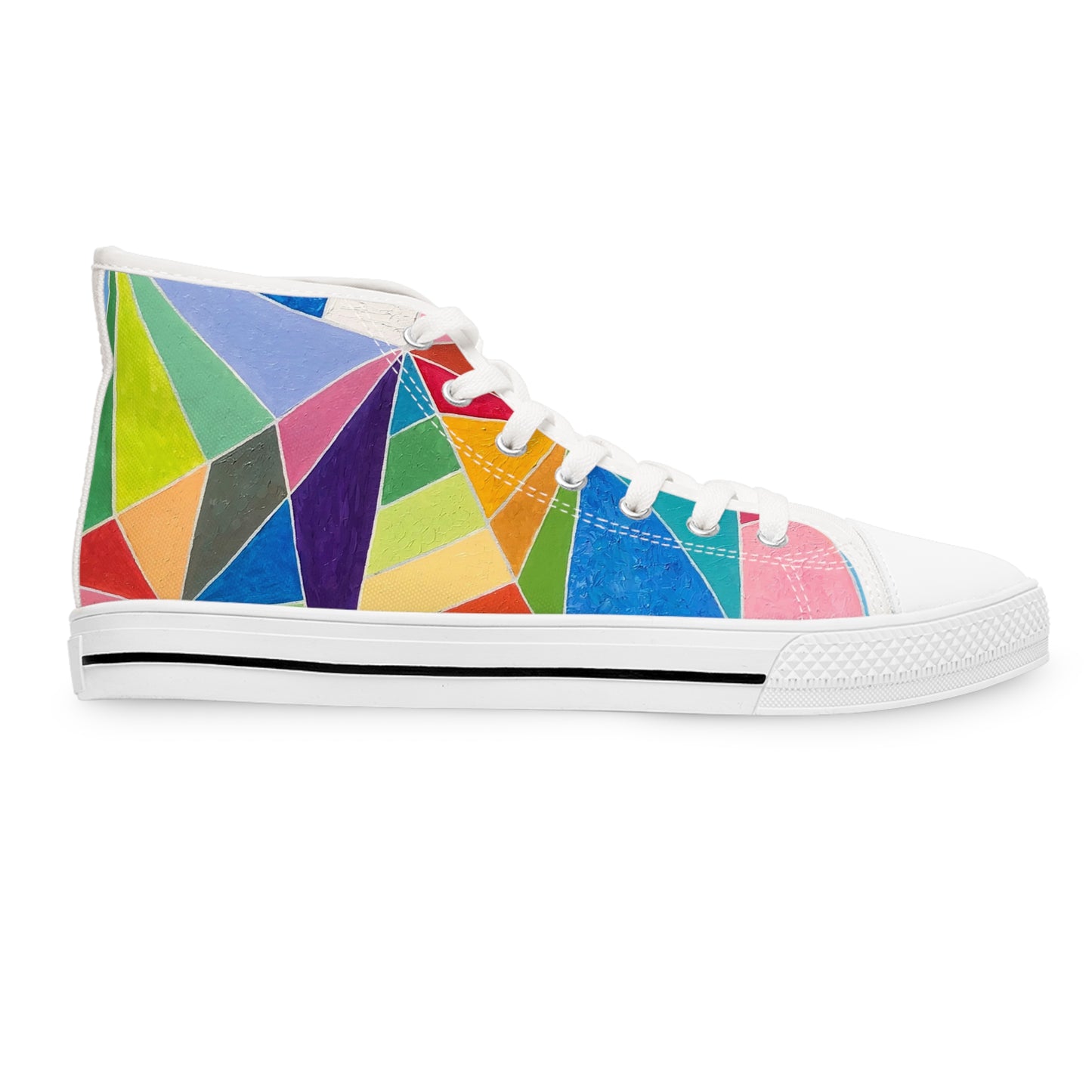Colorful Women&#039;s High Top Sneakers - Trendy Geometric Design for Stylish Comfort