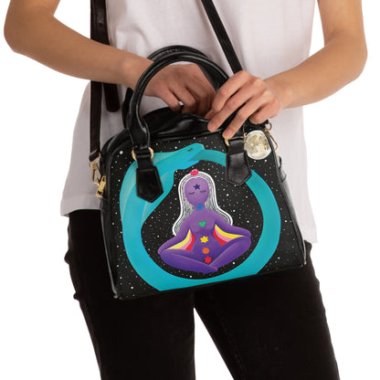 Celestial Meditation Shoulder Handbag - Ethereal Yoga Vibe with Moon and Stars Design