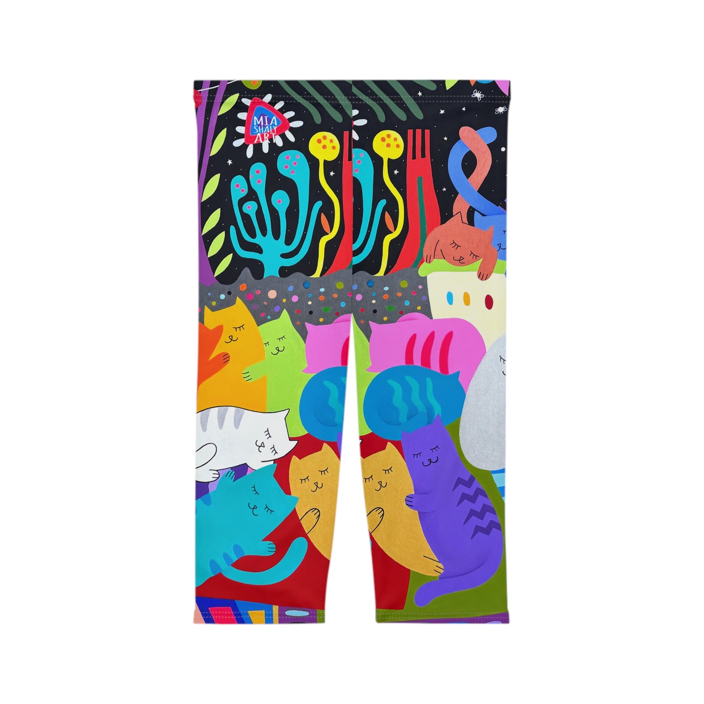Colorful Cat-Themed Women’s Capri Leggings - Fun & Playful Design