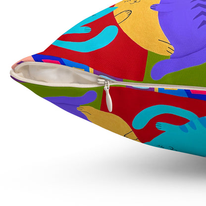Colorful Cat-Themed Decorative Pillow - Vibrant and Playful Home Accent