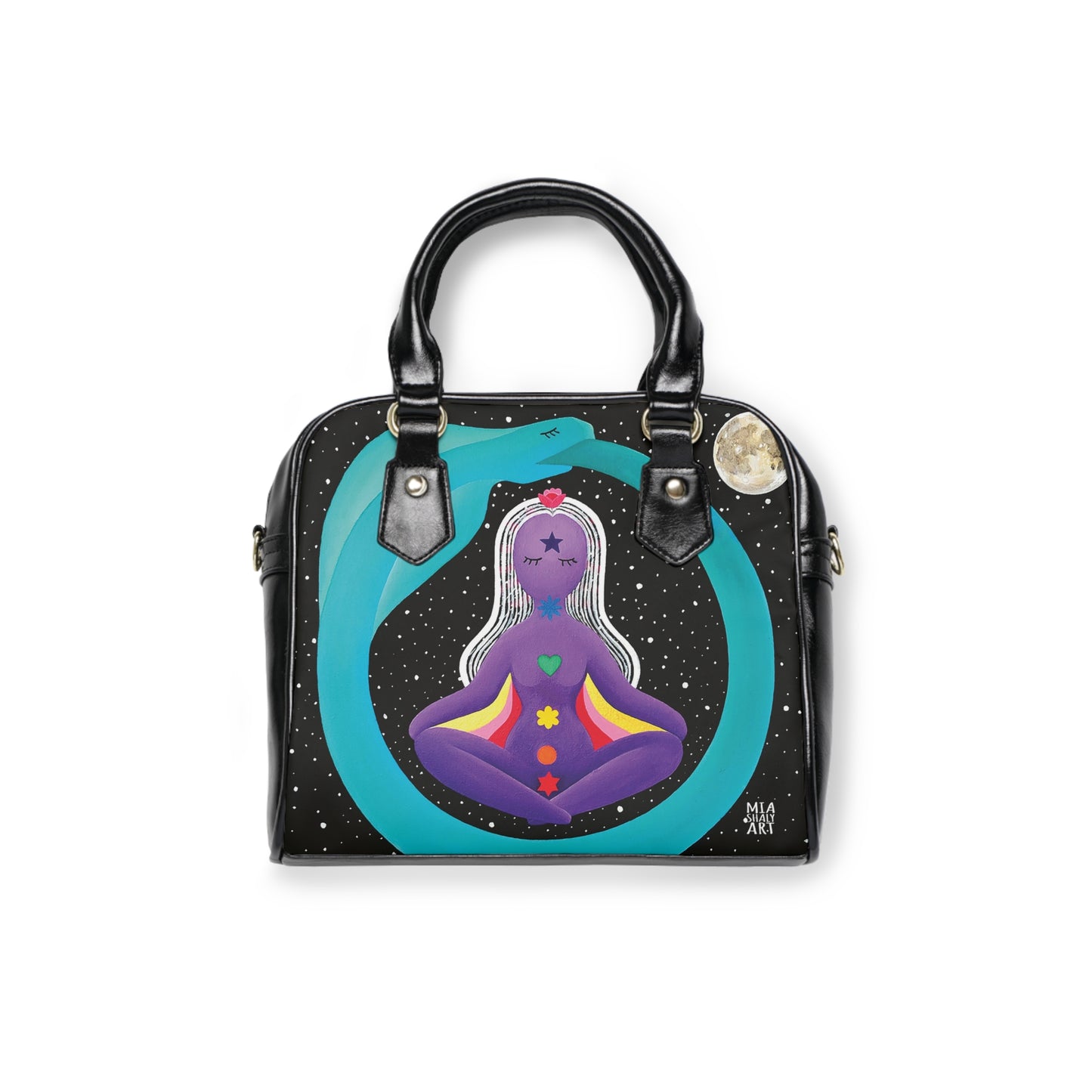 Celestial Meditation Shoulder Handbag - Ethereal Yoga Vibe with Moon and Stars Design