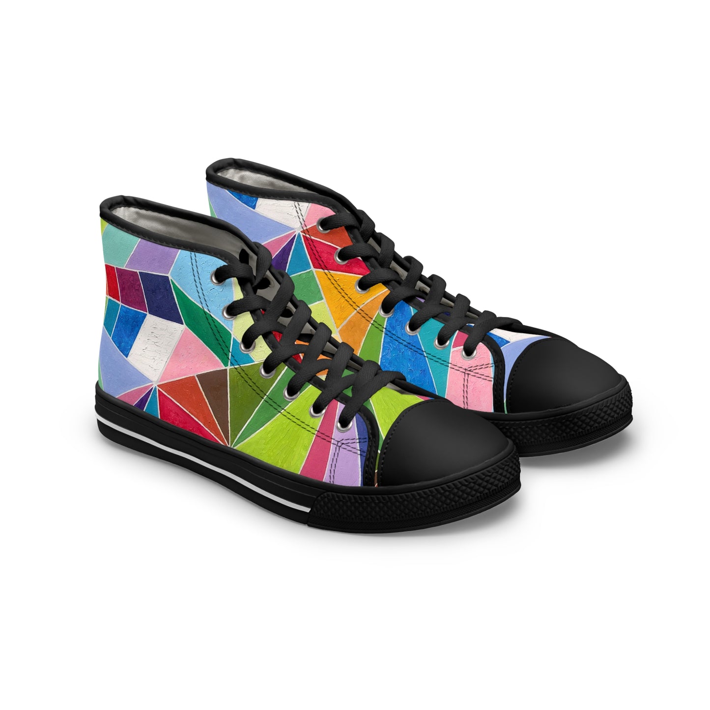 Colorful Women&#039;s High Top Sneakers - Trendy Geometric Design for Stylish Comfort