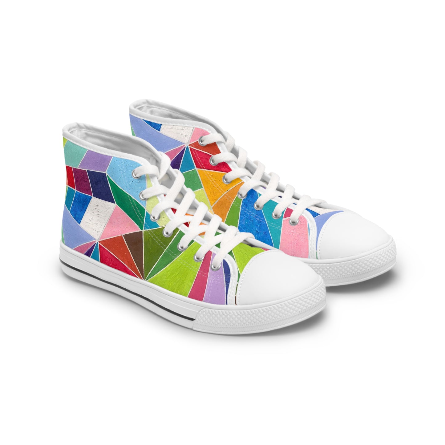 Colorful Women&#039;s High Top Sneakers - Trendy Geometric Design for Stylish Comfort