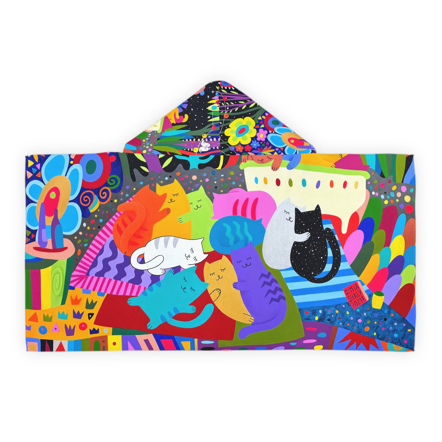 Colorful Cat Youth Hooded Towel - Fun and Cozy Bathing Experience