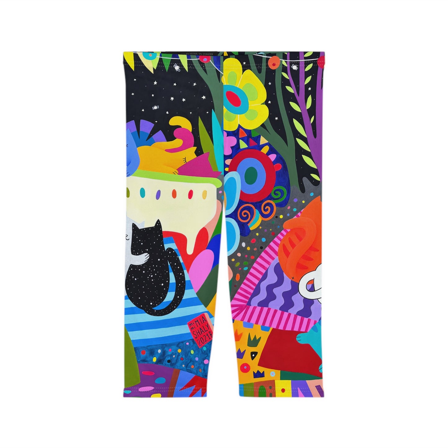 Colorful Cat-Themed Women’s Capri Leggings - Fun & Playful Design