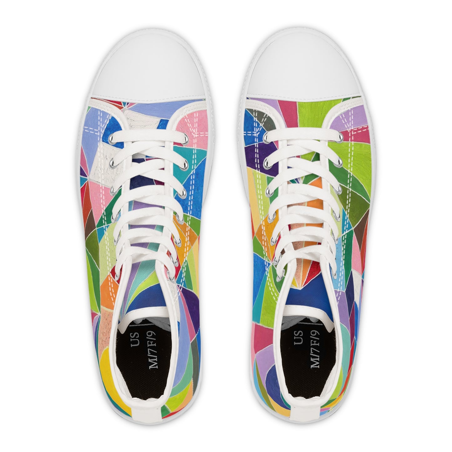 Colorful Women&#039;s High Top Sneakers - Trendy Geometric Design for Stylish Comfort